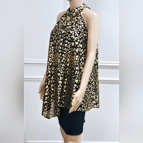 Black & Gold Metallic Halter Drape Dress - Picture 4 of 4